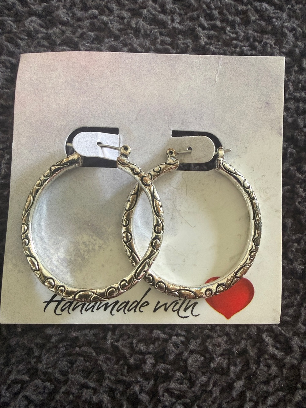 Handmade Silver-Tone Textured Hoop Earrings